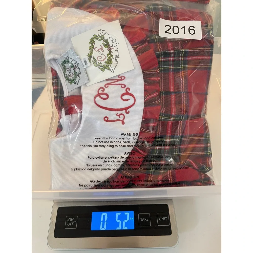NWT Cecil and Lou Baby Girls Red Plaid Monogram LNC LCN Christmas Romper 9M